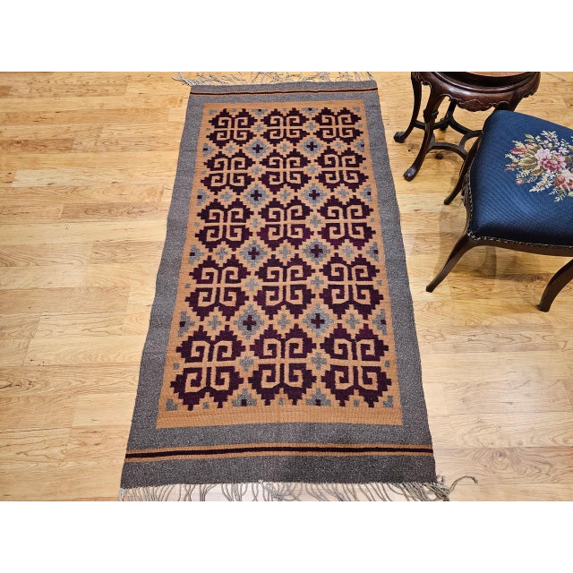 Vintage Native American Navajo Rug, Handwoven Wool, Allover Geometric Pattern, 3x6 For Sale - Image 10 of 13