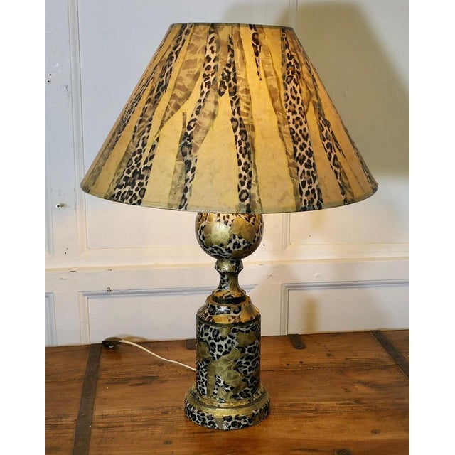 A Stunning French Leopard Print Table Lamp This is a one off Artisan Made piece, the lamp is overlaid with fine tissue...