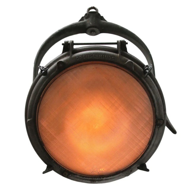 Vintage Industrial American Cast Aluminum & Frosted Glass Hanging Spotlight, 1950s, in Very Good conditions. Designed 1950...