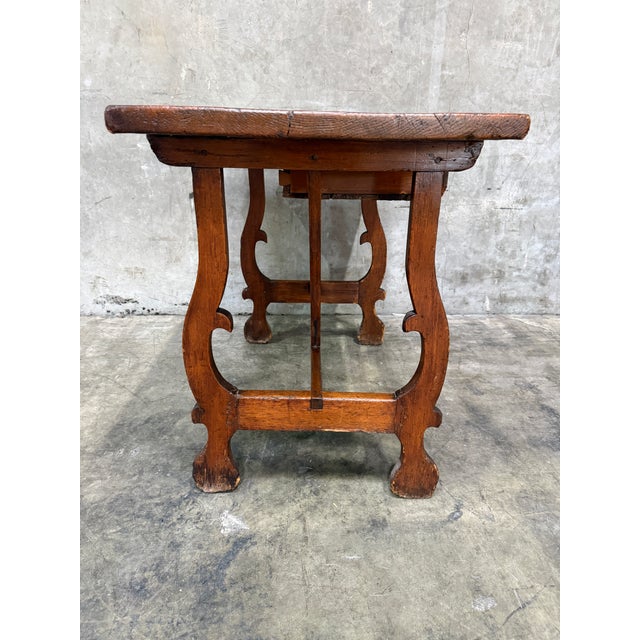 18th Century 17th/18th C Italian Tuscan Walnut Trestle Table Drawer Primitive Antique For Sale - Image 5 of 16