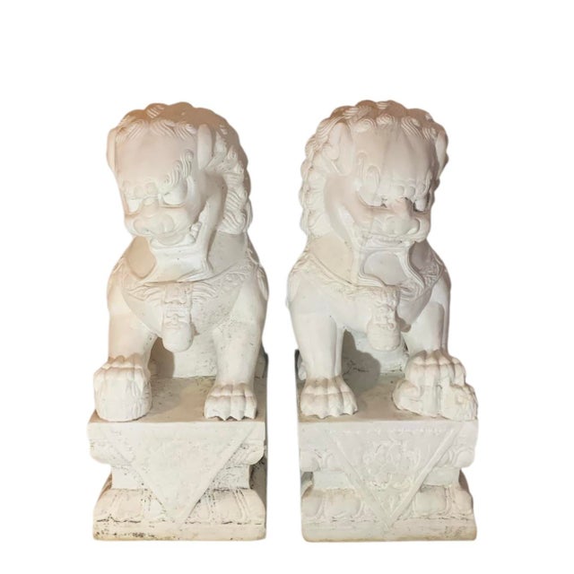 Stone Late 19th Century White Marble Foo Dog, a Pair For Sale - Image 7 of 7