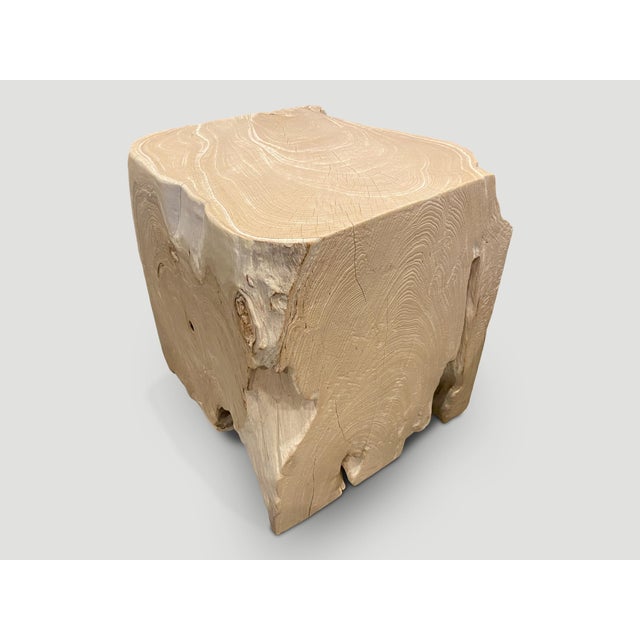 Andrianna Shamaris Minimalist Bleached Teak Wood Side Table For Sale - Image 13 of 18