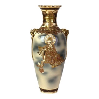 Antique Japanese Meiji Satsuma Figural Gilt Pottery Vase C1900 For Sale