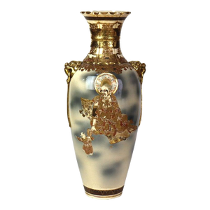 Antique Japanese Meiji Satsuma Figural Gilt Pottery Vase C1900