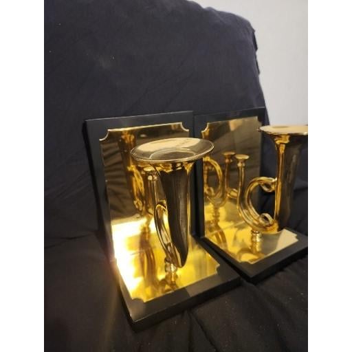 Mid 20th Century Mid 20th Century Sarreid Ltd. Limited Edition Solid Brass Trumpet Sculptural Bookends - Pair For Sale - Image 5 of 16