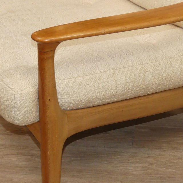 Cream Mid-Century Modern Easy Armchair in Off-White Upholstery and Light Wood, 1960s For Sale - Image 8 of 13