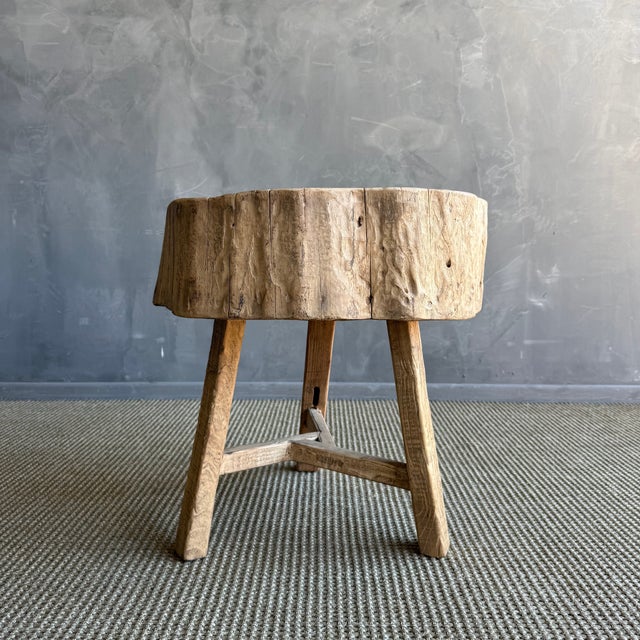 Mid-Century Modern Vintage Elm Wood Chop Block Table For Sale - Image 3 of 8