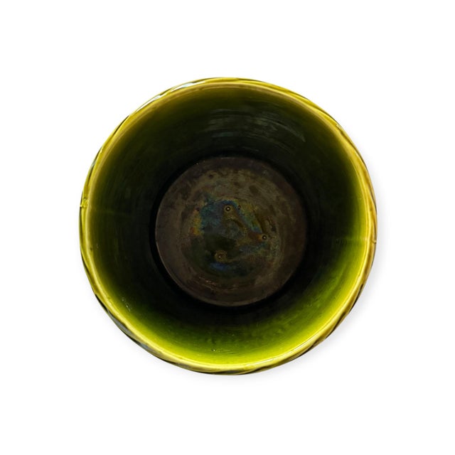 1950s Vintage English Wicker-Pattern Planter in Emerald Green, 1950s For Sale - Image 5 of 7