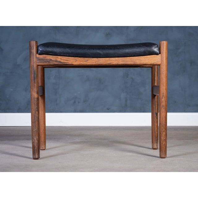 Mid-Century Modern Danish Rosewood Stool with Black Leather Seat, 1960s For Sale - Image 3 of 9