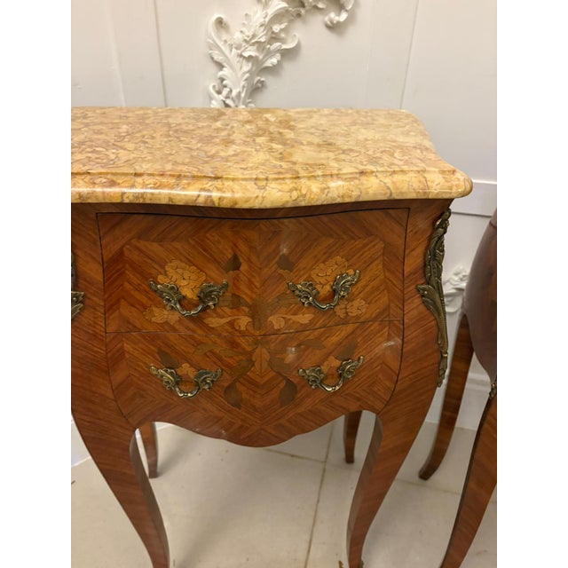 Antique Louis XV French Marquetry Bedside Cabinets, 1880s, Set of 2 For Sale - Image 11 of 16