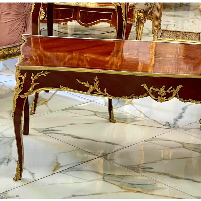 French French Style Wooden Coffee Table – Copper Finish With Bronze Accents For Sale - Image 3 of 6