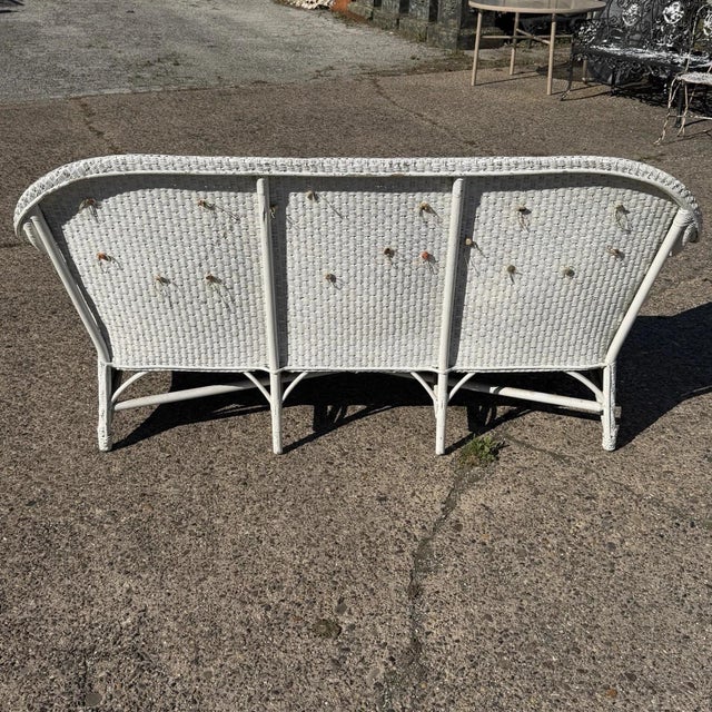 Antique Victorian White Wicker Rattan Sunroom Patio Sofa W/ Loose Cushions For Sale - Image 15 of 18