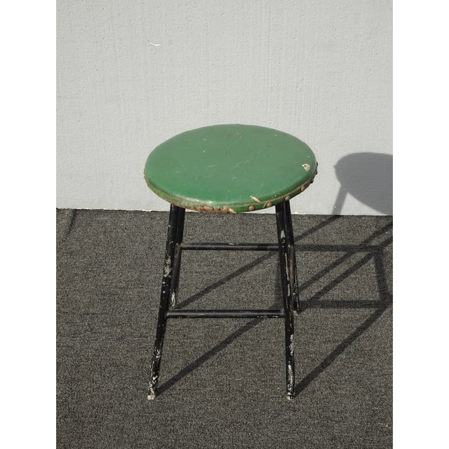 Farmhouse Vintage French Country Farmhouse Chic Rustic Green Stool For Sale - Image 3 of 13