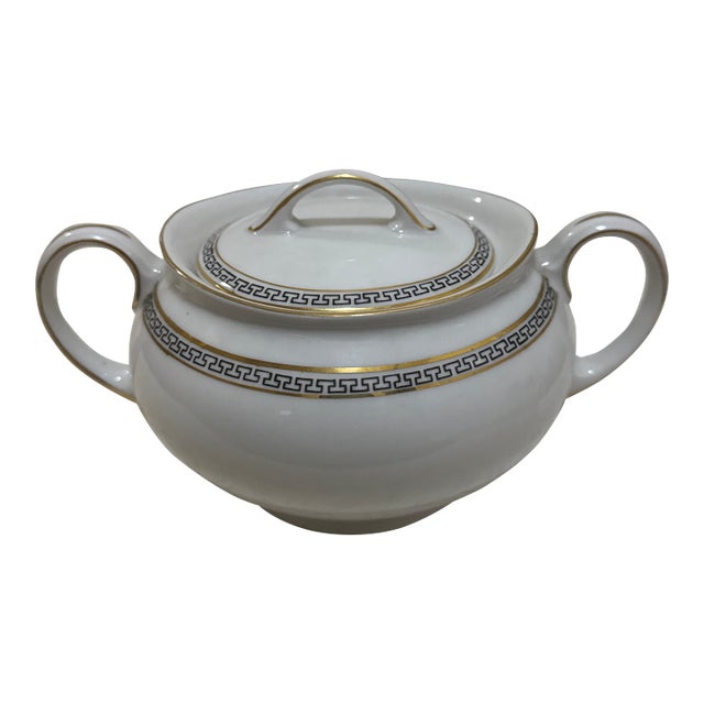 1970s Greek Key Design Porcelain Sugar Bowl For Sale