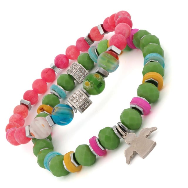 Asian Spring Vibes Angel Charm Colorful Protection Bracelet Set For Sale - Image 3 of 9