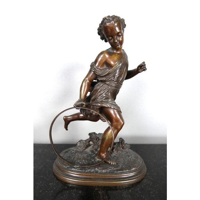 Duchoiselle, The Child with the Hoop, 1800s, Bronze For Sale - Image 11 of 11