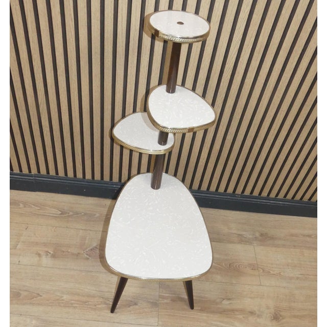 Absolute eye-catcher! stylish flower bench Flower stool, cake stand 50s 60s, in a classic gray Formica look, cloudy four...