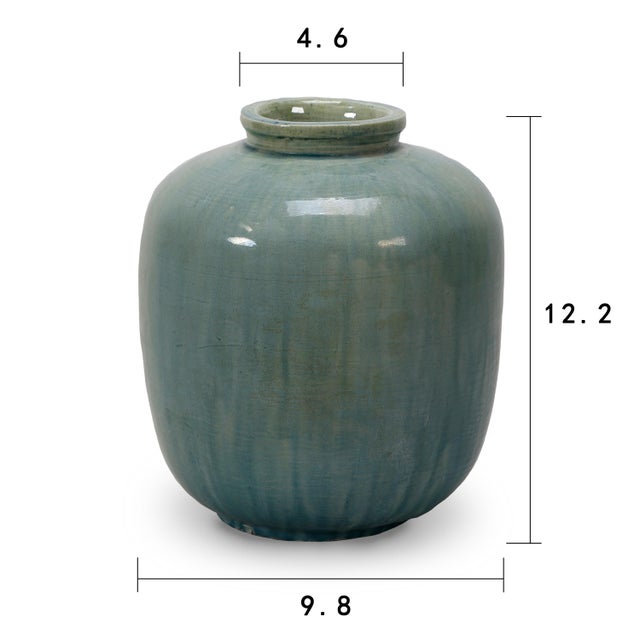 French Country Contemporary Green Ceramic Vase For Sale - Image 3 of 4