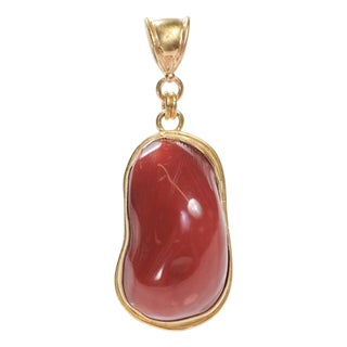 Coral Pendant W 21k Gold Trim & Bail For Sale