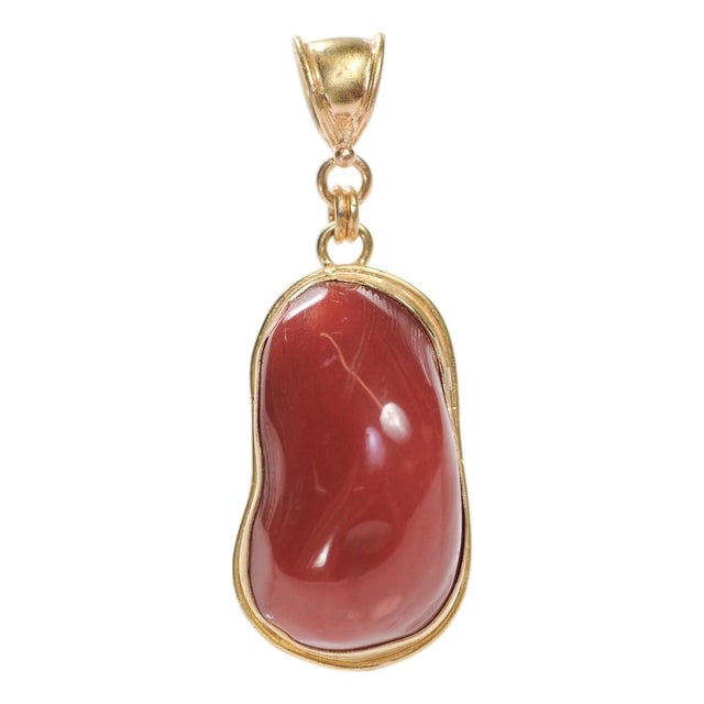 Coral Pendant W 21k Gold Trim & Bail For Sale