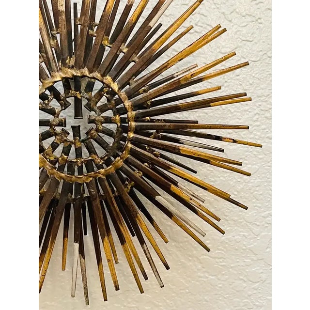 Mid 20th Century Diminutive Gilt Iron Two-Tier Sunburst Wall Sculpture by William Bowie For Sale - Image 10 of 13