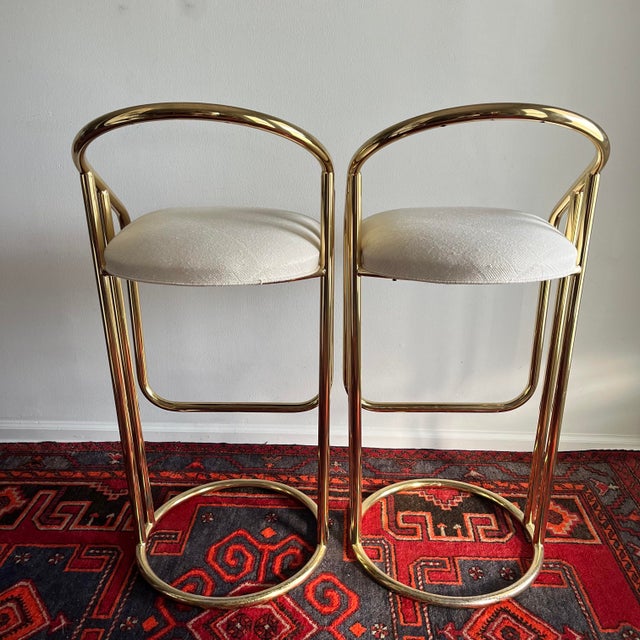 Vintage Bar Stools Tubular Gold by American of Martinsville - A Pair For Sale - Image 9 of 10