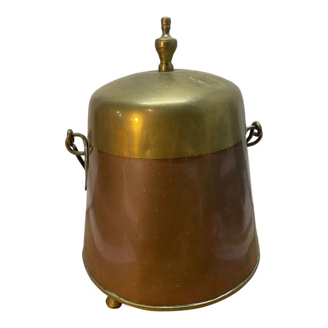 Antique Copper Brass Claw Footed Dovetailed Lidded Bucket Coal Scuttle For Sale