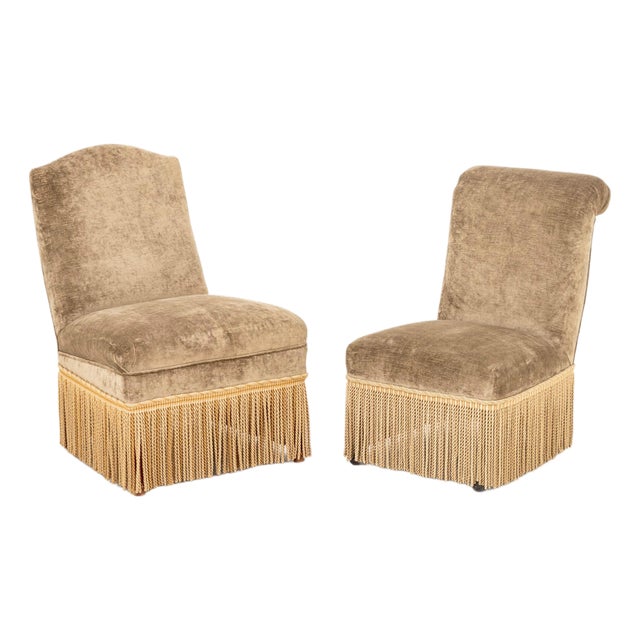 Napoleon III Style Slipper Chairs, Associated Pair For Sale