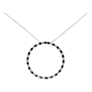 .925 Sterling Silver 3.0 Cttw Alternating Black and White Diamond Open Hoop Circle Pendant Necklace (H-I Color, I3 Clarity) - 18" Inches For Sale