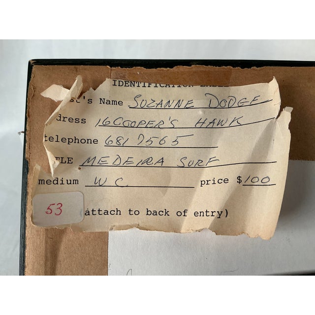 Blue Late 20th Century Original Watercolor Painting by Suzanne Dodge "Madeira Surf", Framed For Sale - Image 8 of 10