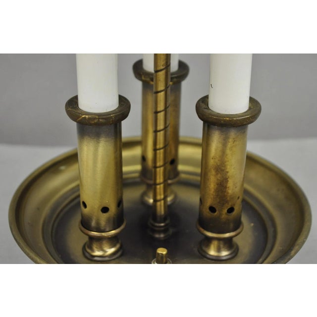Vintage French Country Brass Candlestick Tole Metal Shade Bouilotte Desk Lamp For Sale - Image 11 of 12