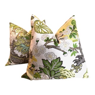 Chiang Mai Dragon in Citrus Linen Pillows - a Pair For Sale