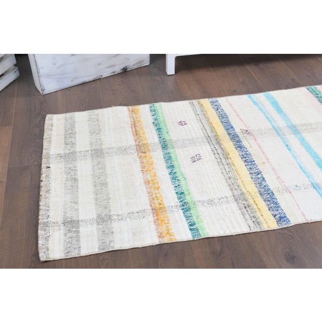 Textile Vintage Turkish Hand-Knotted Wool Cotton Beige Kilim Runner Rug For Sale - Image 7 of 10