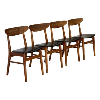 Teak Dining Chairs With Black Leatherette Seats Set of 4 Danish Mid-Century Modern 1960s For Sale