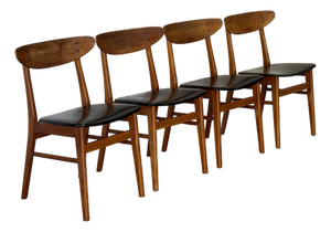 Teak Dining Chairs With Black Leatherette Seats Set of 4 Danish Mid-Century Modern 1960s