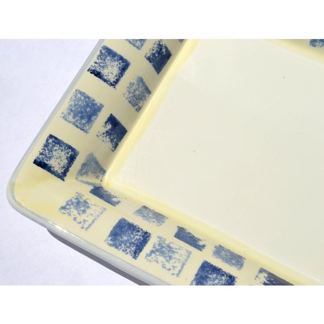 1980s Dansk Italy Ceramic Glazed Blue Checkered Rectangular Serving Platter For Sale - Image 10 of 16