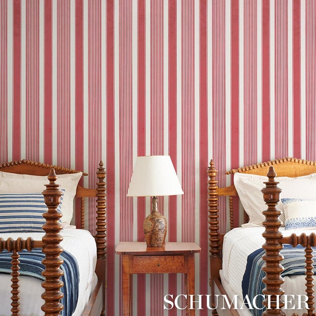 2020s Schumacher Summerville Stripe Wallcovering In Currant For Sale - Image 5 of 6