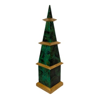 Vintage Faux Malachite Enameled Obelisk For Sale