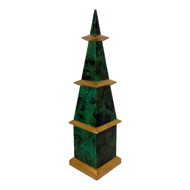 Vintage Faux Malachite Enameled Obelisk For Sale