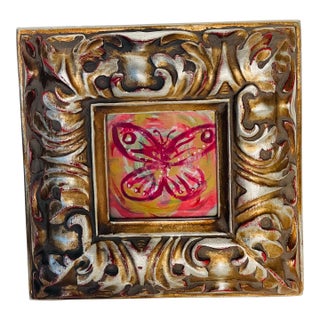 Abstract Pink Butterfly Painting in Mini Ornate Frame For Sale