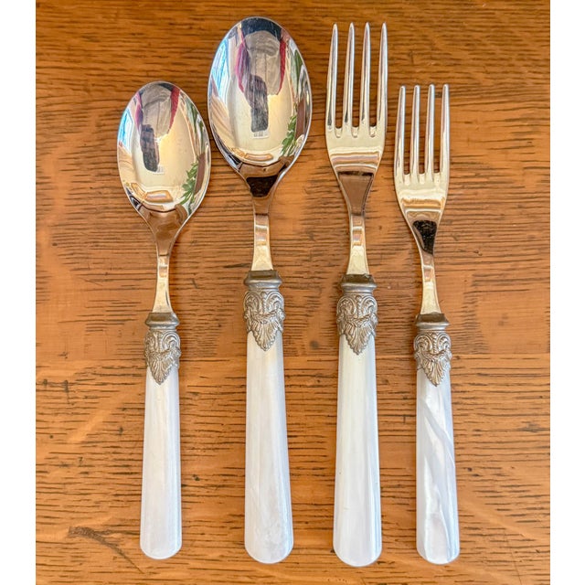 Traditional Eme Italian Faux Mother of Pearl Stainless Flatware For Sale - Image 3 of 11