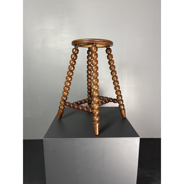 Wood Mid-Century Brutalist Turned Wood Stool in the style of Charles Dudouyt, 1950s For Sale - Image 7 of 18