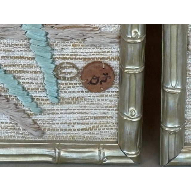Don Freedman Pair Wall Tapestry Framed Bamboo Woven Textile Silk Art Birds For Sale - Image 11 of 12