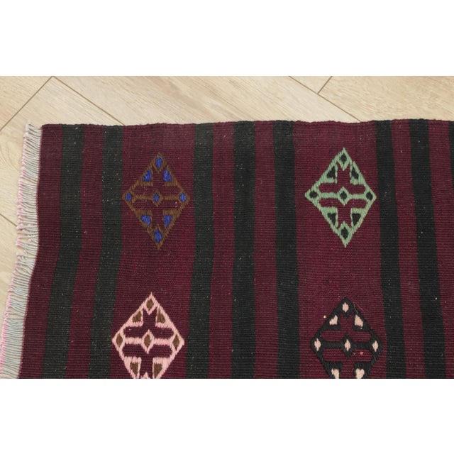 1970s 1970s Cabin Style Stripe Design Hand Knotted Oushak Natural Wool Kilim Rug For Sale - Image 5 of 13