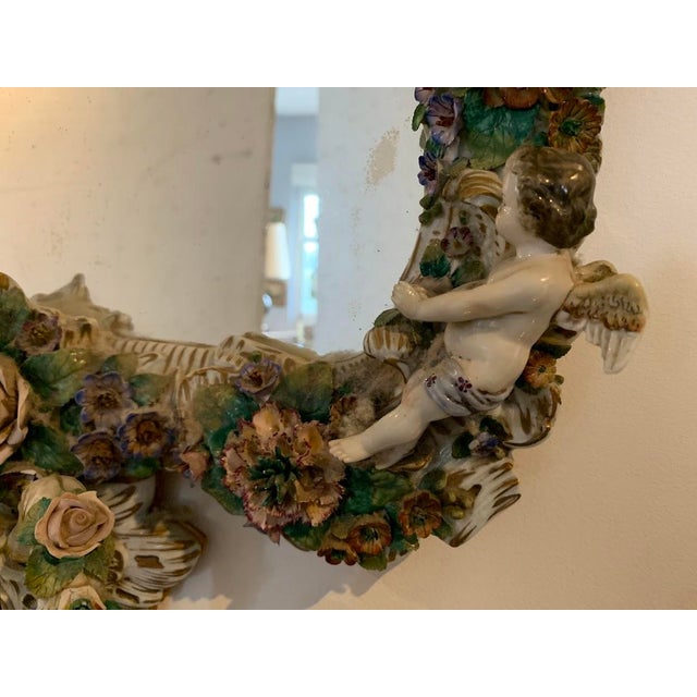 German Mirror with Candlesticks in Polychrome Porcelain For Sale - Image 11 of 17