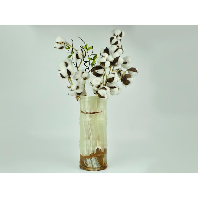 Late 20th Century Modern Cylinder Bamboo Design Carved Solid Onyx Stone Vase For Sale - Image 9 of 9