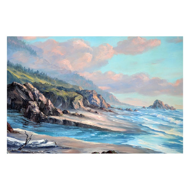 Vintage Coastal Seascape in Oil on Canvas Vintage seascape of the California coast by California artist Jac Falcraft...