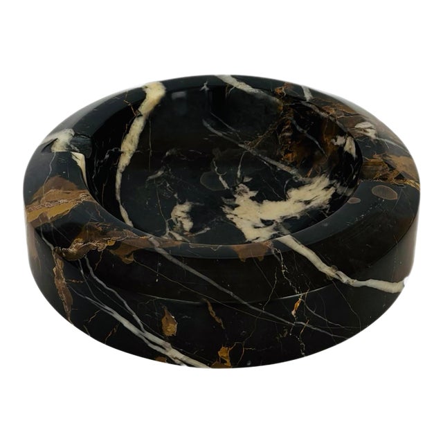 1970s Italian Angelo Mangiarotti Style Sculptural Round Black Marble Ashtray For Sale