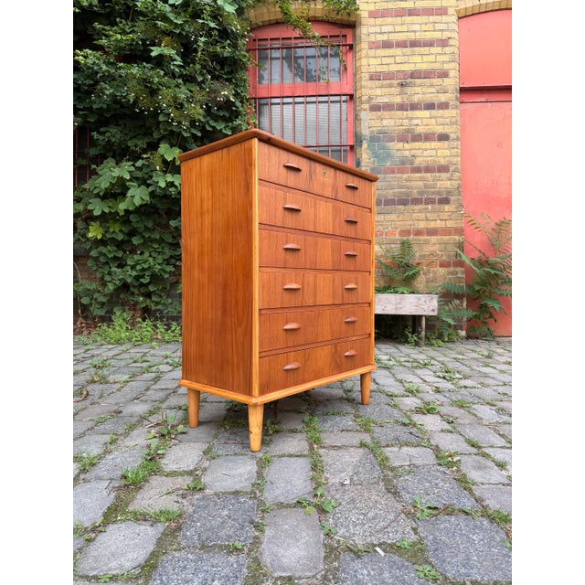 Wood Teak Chest of Drawers with Shell Handles, Denmark For Sale - Image 7 of 11