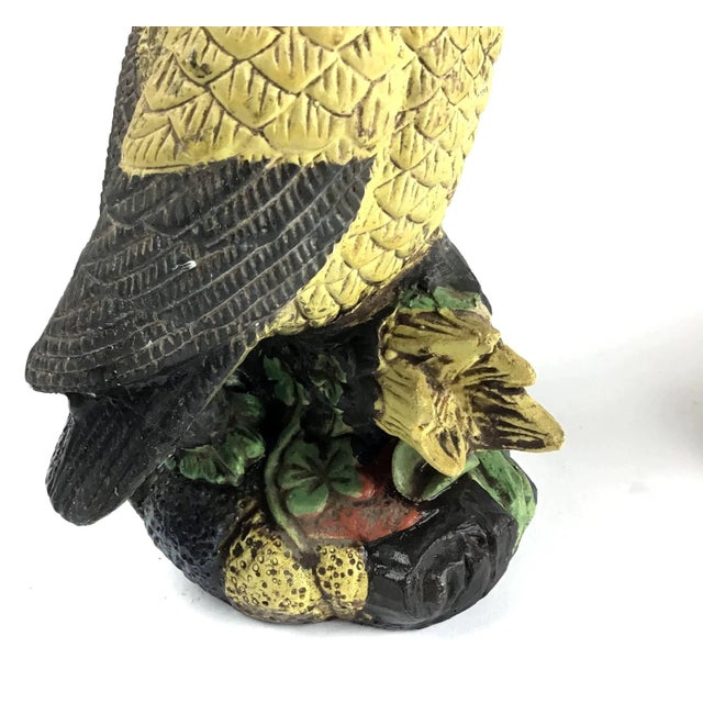 1950s Yellow Painted Mid Century Clay Owls - a Pair For Sale - Image 9 of 12
